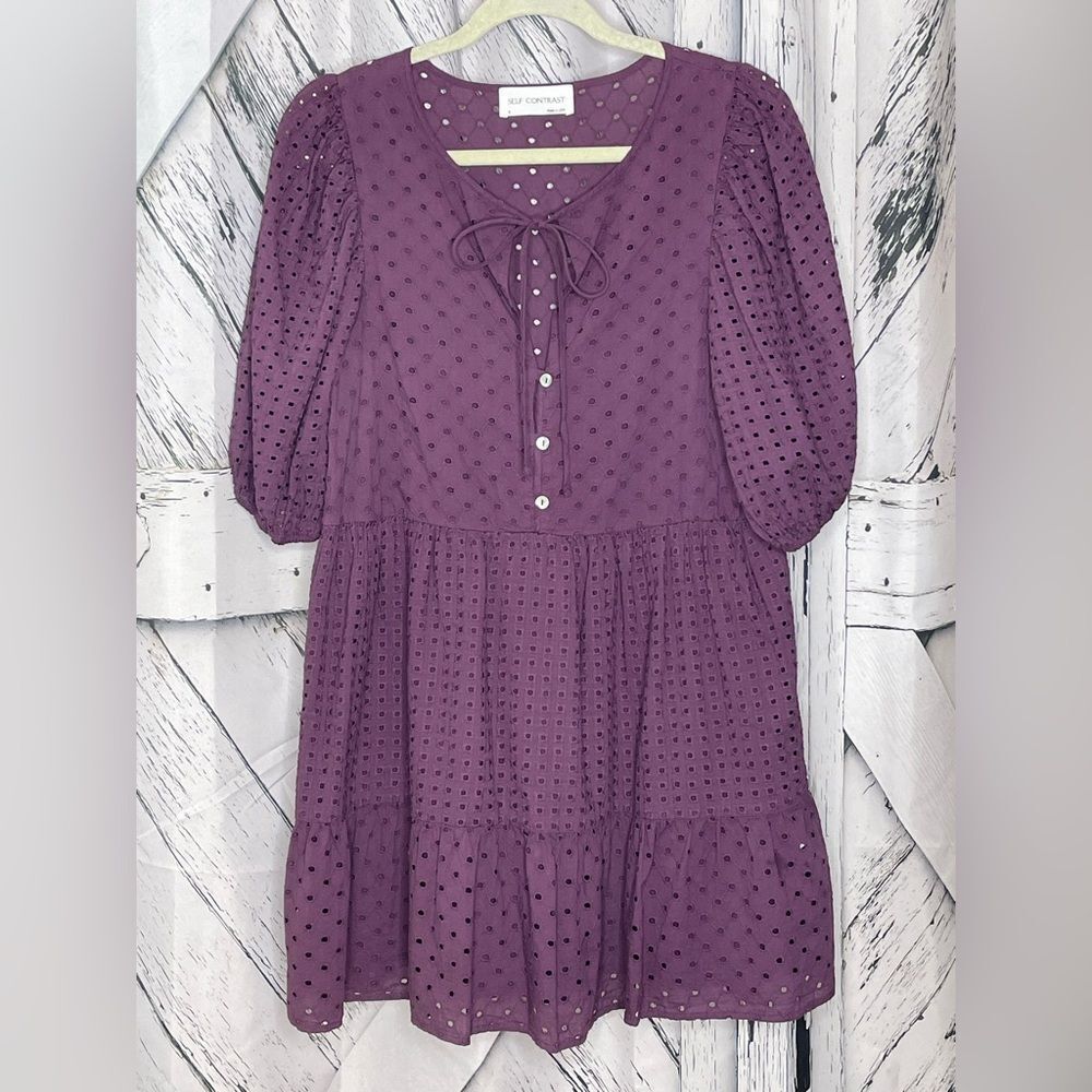 SELF CONTRAST Ysela Mini Dress Eyelet Purple Small